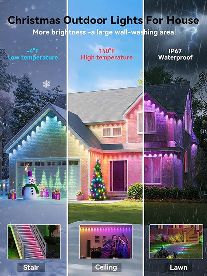 Permanent Outdoor Lights, 500FT RGB IP67 Waterproof Eaves Lighting, Smart LED Outside House Lights with App/Remote Control for Halloween, Christmas Decor, Holiday, Party, Daily, All Year-Round