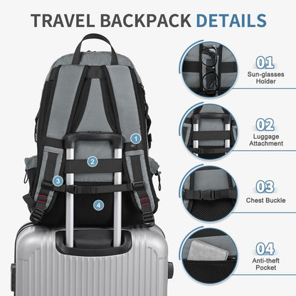 SUIKIHUM Travel Backpack 35L TSA Approved Carry on Backpack with Shoe Compartment & Wet/Dry Separation, Laptop Bag Fits 18.4 Inch Computer, Water Resistant Backpack for Men Women, Grey