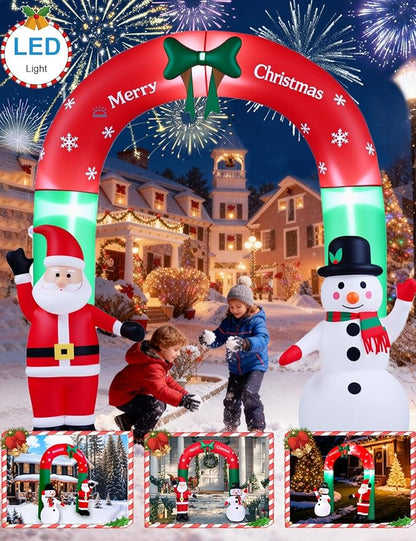 8FT Christmas Inflatables Outdoor Decorations,Inflatable Santa Claus and Snowman Arch Build-in LED Light-Christmas Blow Up Yard Decorations for Indoor/Outdoor Holiday Garden Lawn Yard Patio