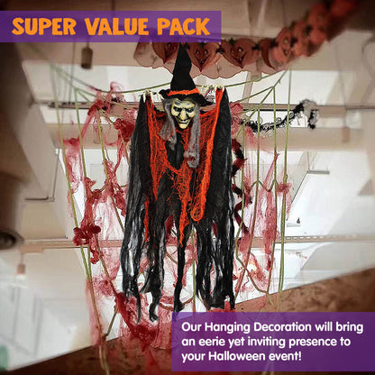 JOYIN 3 Pack 35” Hanging Ghosts Witch Pumpkin Decor Hanging Halloween Decorations Outdoor Halloween Decor, Scary Flying Witch Grim Reapers Haunted House Front Porch Decor Yard Garden Lawn Party