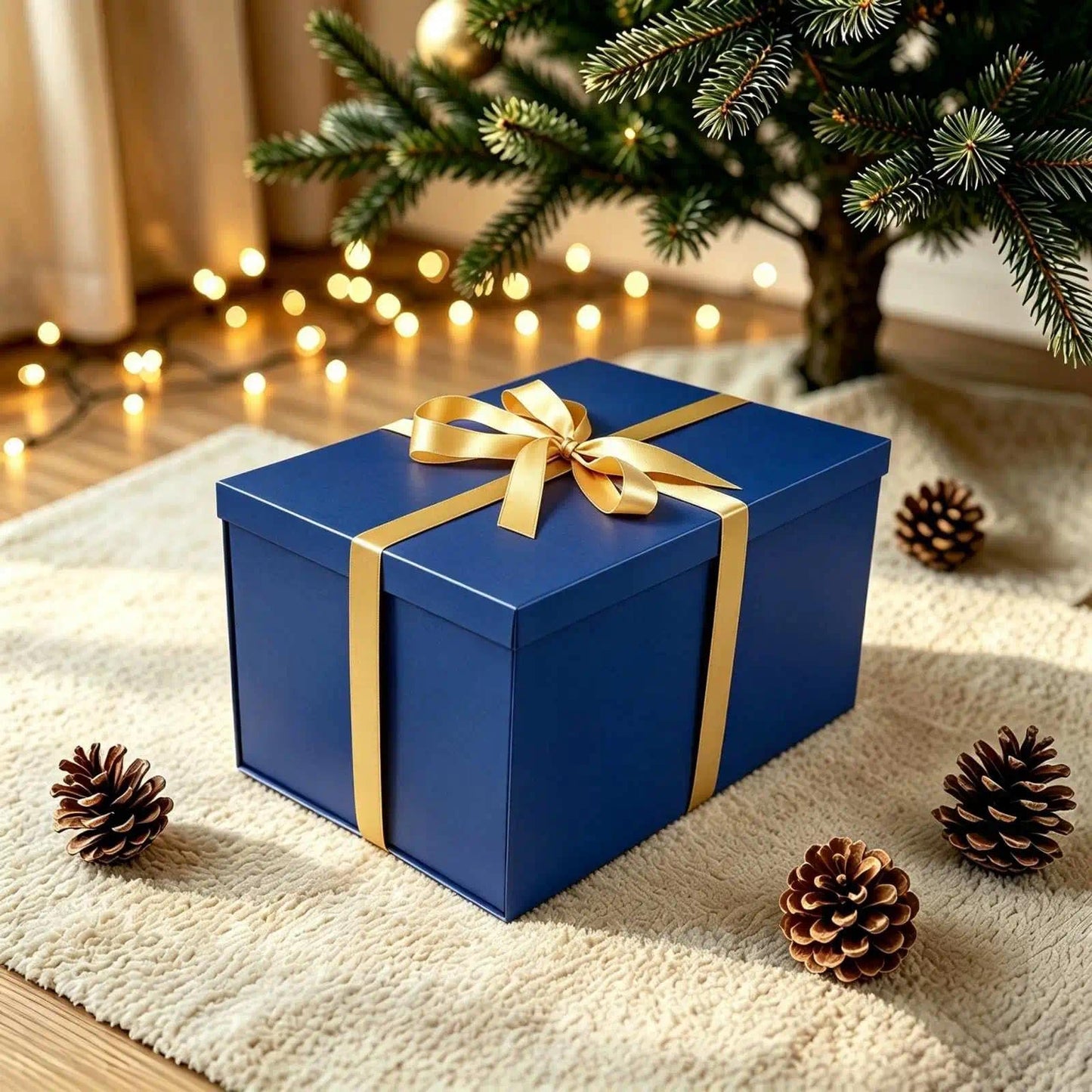 BoxSkivra Extra Large Gift Box 17x11x10.2 Inches，Blue Gift Box with Lid for Christmas，Anniversary，Birthday，Luxury Boxes with Crinkle Paper，Ribbon，Alphabet Stickers