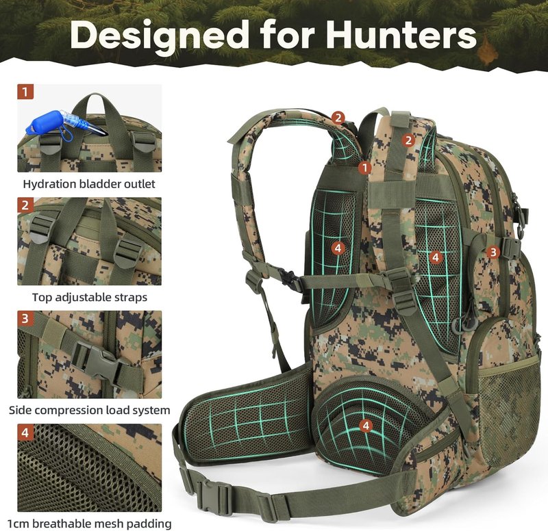 Hunting Backpack - Waterproof 35L Tactical Pack with Rain Cover | Camo Design for Men & Women