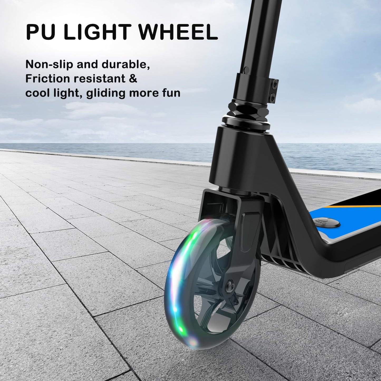 LINGTENG Electric Scooter for Kids Age of 6-9, Kick-Start Boost Scooter with Adjustable Speed and Height, Flash Wheel & Deck Lights