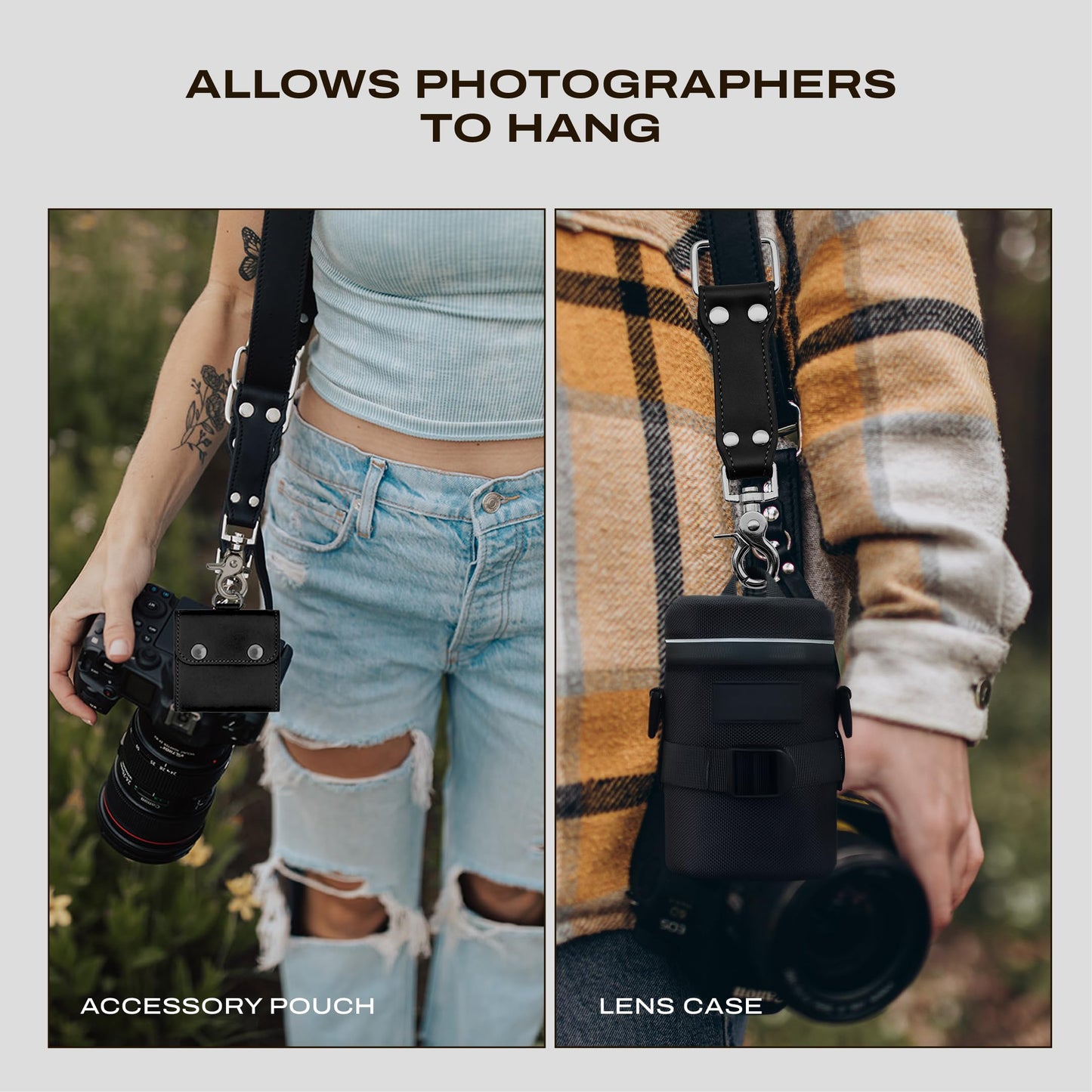 C Coiro Extra Attachments Single and Dual Camera Harness for Camera Bag, Sling Bag, Pouch, Lens Case Perfect Photography Accessories for Leather Camera Strap, Black