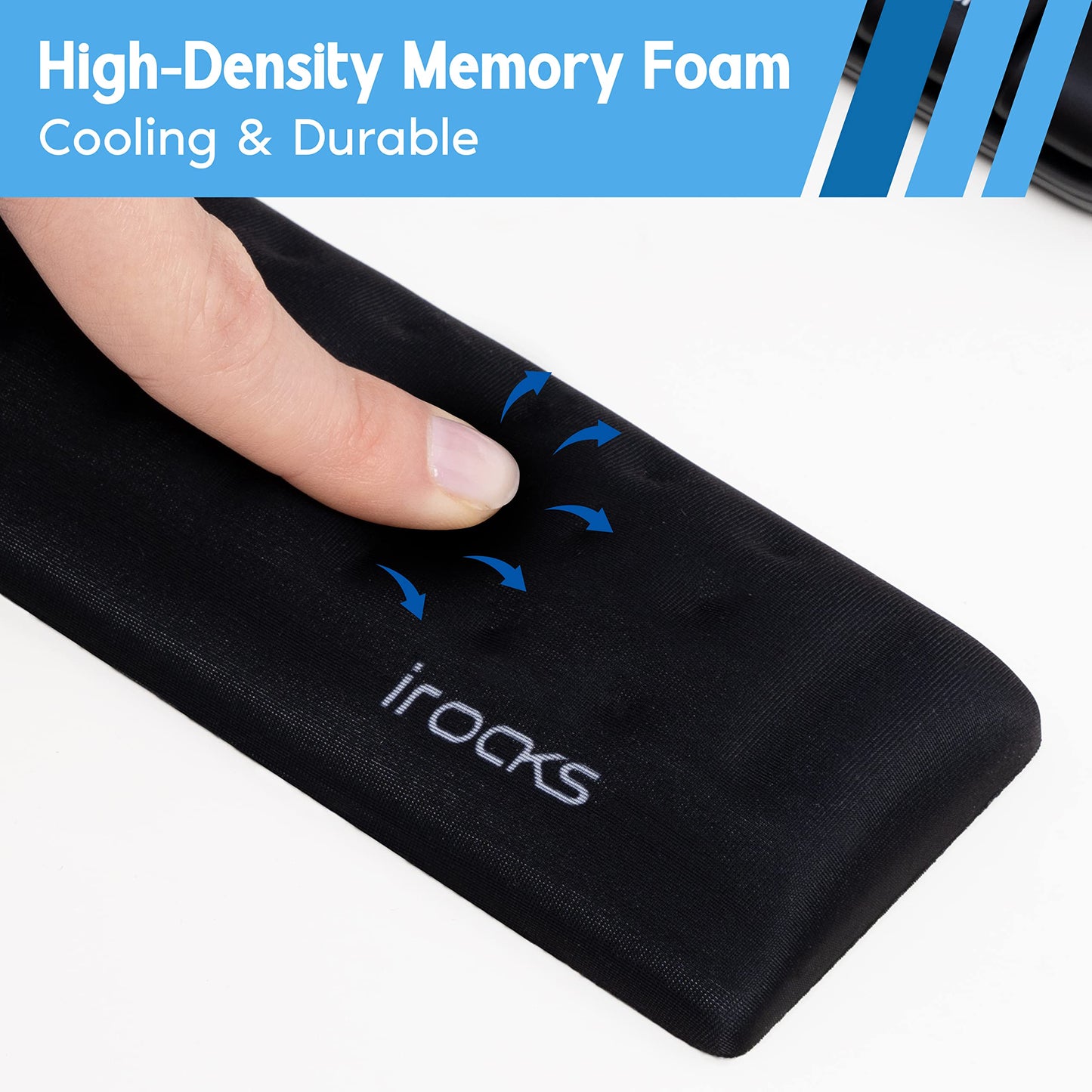 i-Rocks Memory Foam Keyboard Wrist Rest - Pain-Reducing, Non-Slip Rubber Base Wrists Rest Support - Cooling Ergonomic Laptop & Computer Keyboard Pad for Long Hours of Work, Studying, Gaming - Black