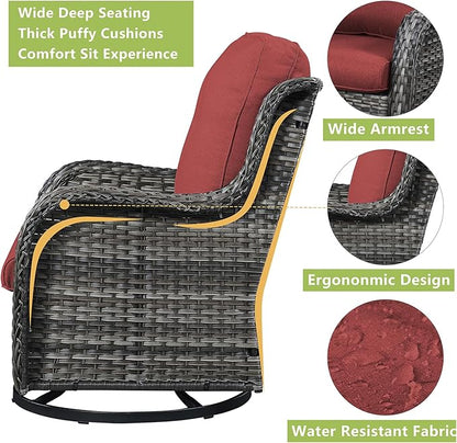 Rilyson Wicker Patio Furniture Set - 6 Piece Rattan Outdoor Sectional Conversation Sets with 2 Rocking Chair,2 Ottoman,1 Sofa and 1 Coffee Table for Porch Deck Garden(Mixed Grey/Red)