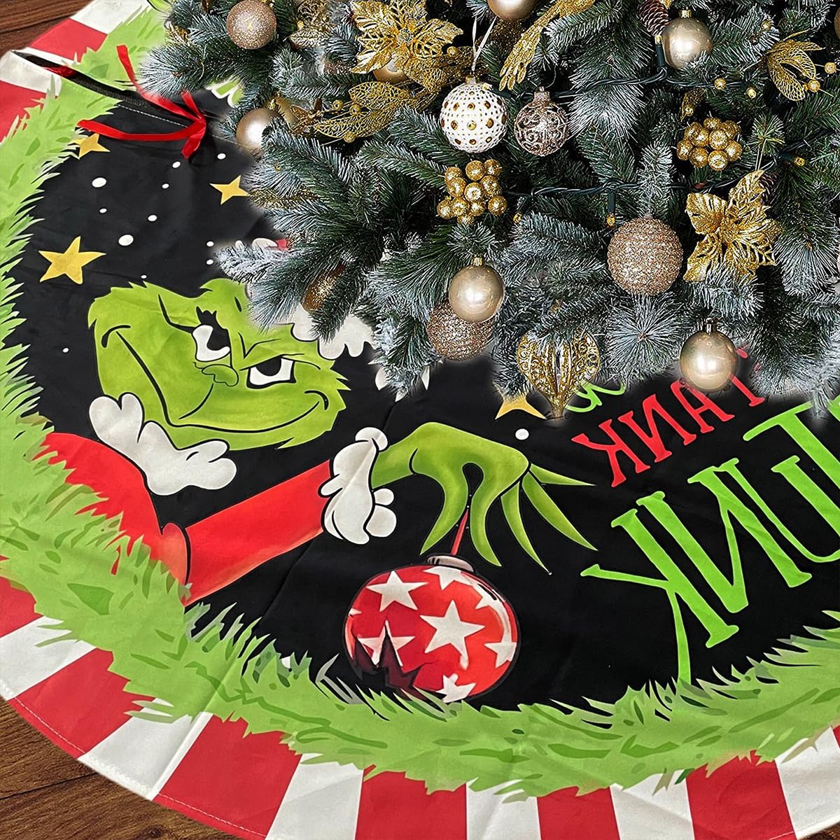 VGNRAR Christmas Tree Skirt 48 Inches Soft Plush Xmas Tree Mat Winter Christmas Tree Decorations Red Green Cartoon Cute Tree Collar Farmhouse Tree Skirts for Home Decor Holiday Party Supplies