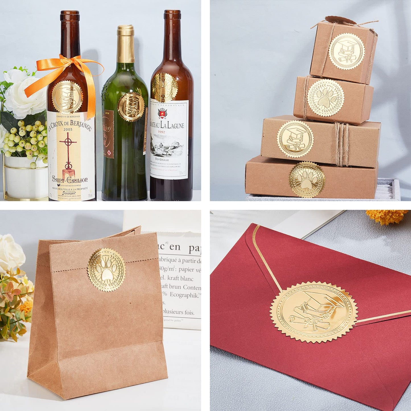 CRASPIRE 2" Gold Foil Sticker Magic Book 100pcs Certificate Seals Gold Embossed Round Embossed Foil Seal Stickers for Envelopes Invitation Card Diplomas Awards Graduation Celebration