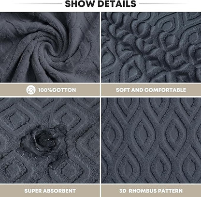 Artoid Mode 2 Pcs Grey 3D Diamond Grid Jacquard Hand Towels