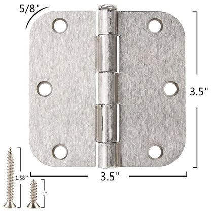 24 Pack Brushed Nickel Door Hinges 3.5 x 3 1/2 Inch Interior Rounded 5/8" Radius Corners Iron Bifold Silver Residential Satin Nickels Hinge for Doors Hardware Kit Office Bedroom Study Living Room