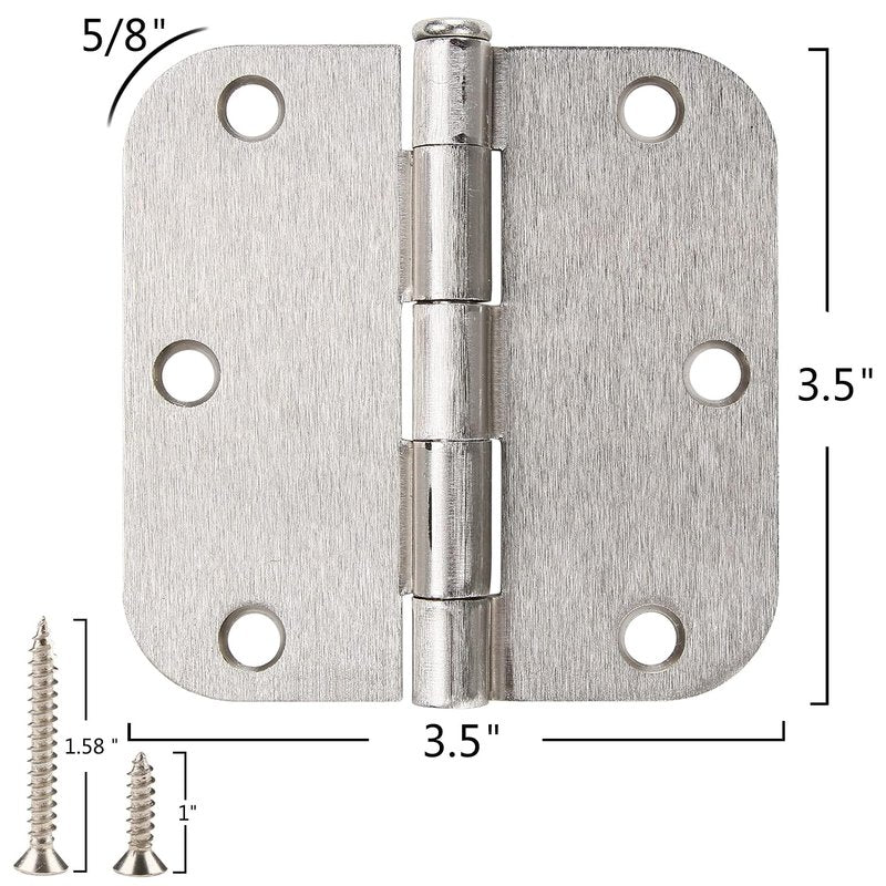 Door Hinge 3 1/2" 18 Pack Rounded Door Hinges Satin/Brushed Nickel 3.5" x 3.5 Inch Hinges for Doors Interior 5/8" Radius Corners Residential Silver Heavy Duty Steel,Reversible Removable Pin Hinge KIW