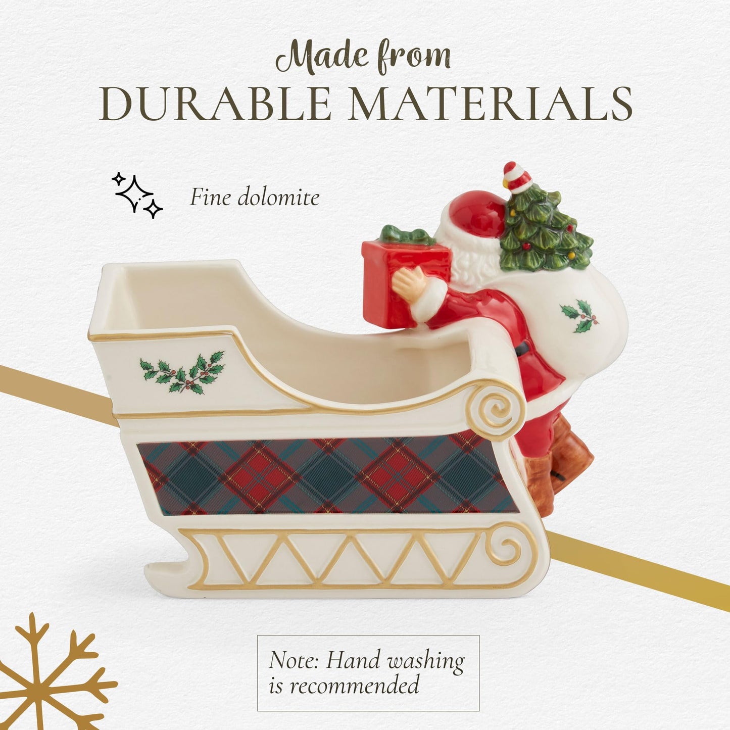 Spode Christmas Tree Santa Sleigh Candy Jar - 8-Inch Christmas Candy Storage Container - Fine Dolomite Figural Santa Sleigh Snack Jar for Holiday Decor, Dessert Tables, Gift Displays