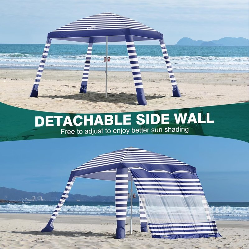 Beach Cabana Tent - 8x8FT UPF50+ Sun Protection | Easy Setup, Wind Resistant, Compact Blue Stripes