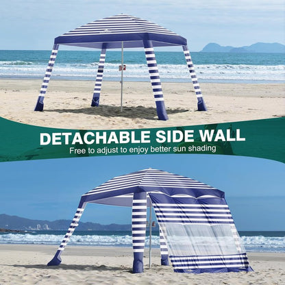 Beach Cabana Tent - 8x8FT UPF50+ Sun Protection | Easy Setup, Wind Resistant, Compact Blue Stripes