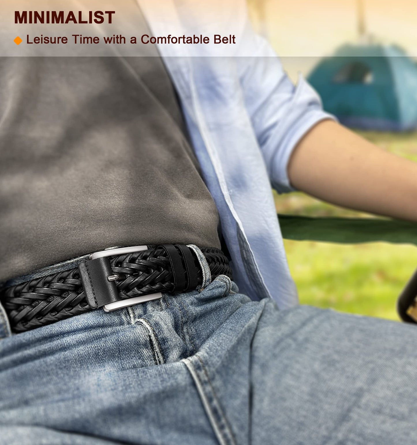 BULLIANT Mens Belts,Leather Woven Braided Belts for Gift Men Casual Jeans Golf(Black,28"-32" Waist Adjustable)