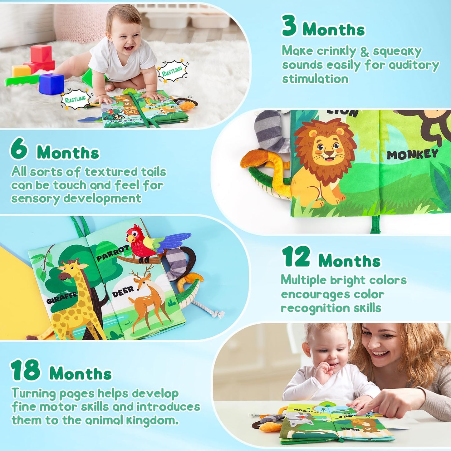 BBWOO Baby Book Toy 0-6 Months - Baby Boy Girl Shower Gift - Tummy Time Toy for Infant 6 to 12 Months - Touch and Feel Crinkle Book for Newborn Toddler with Teether - Easter Basket Essentials Stuffers