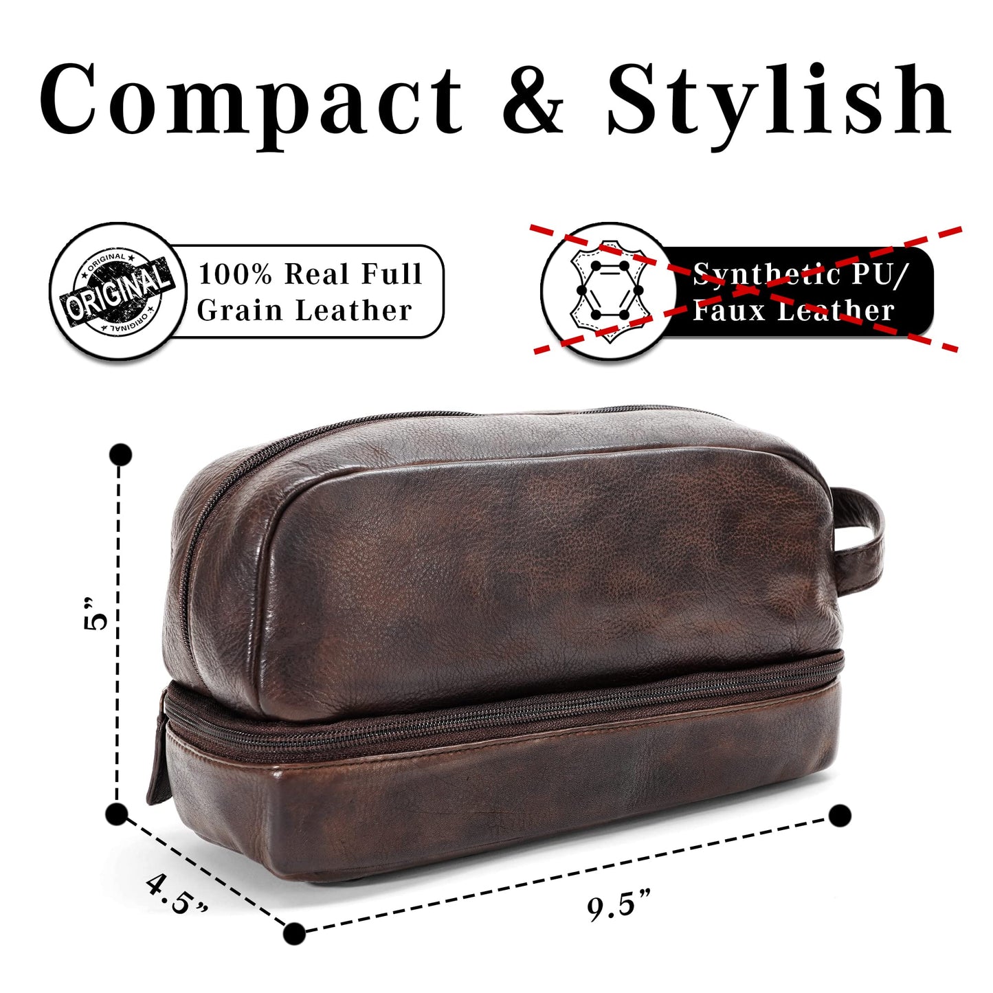 LushLuxeoria Premium Handmade Leather Toiletry Bags for Men and Women, Genuine Leather Dopp Kit and Shaving Bag for Men, Travel Cosmetic Bag for Women's and Men's, Retro - Cognac