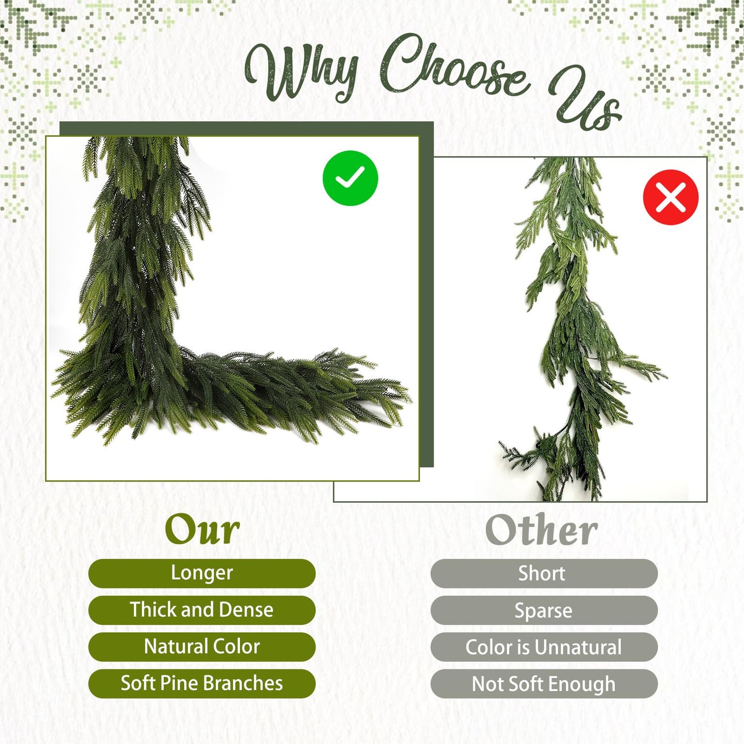 N&T NIETING 15FT Christmas Norfolk Pine Garland Real Touch Pine Artificial Garlands Faux Greenery Garland Winter Christmas Garland for Table Mantle Fireplace Indoor Outdoor Xmas Decorations (1 Pcs)