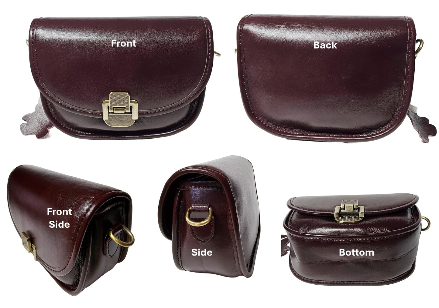 Women Genuine Cow Leather Mini Small Crossbody Shoulder Bag with 2 Detachable Adjustable Straps. Wine Coffee.