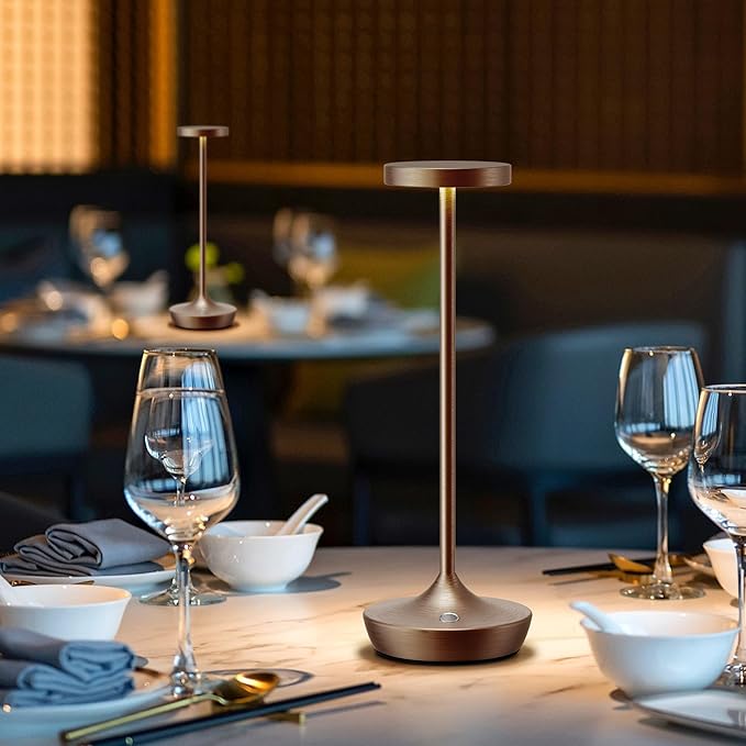 Cordless Table Lamp Rechargeable - 6000mAh LED Battery Operated Table Light - Portable Touch Dimmable Outdoor Waterproof Table Lamps for Patio Bar Restaurant Dining (2 Brown)