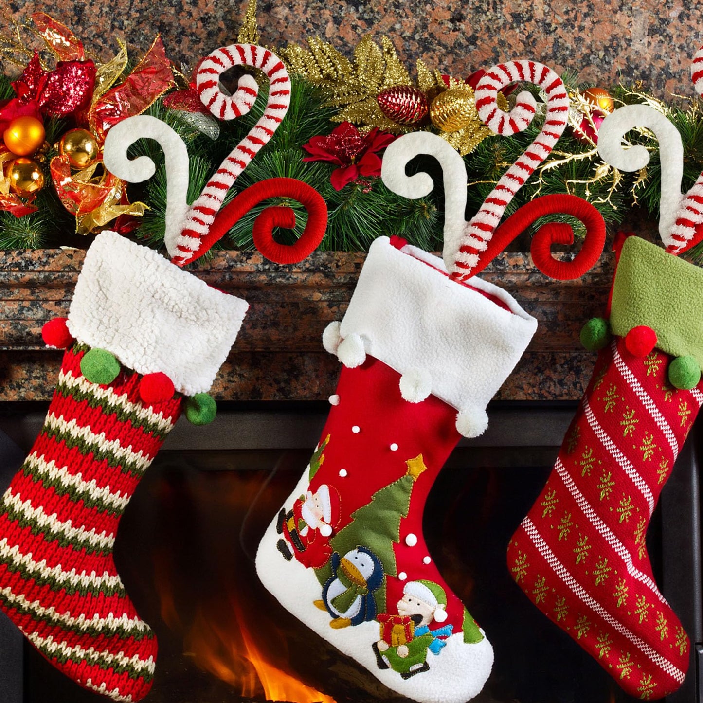 ZHANYIGY 6PC Set Red/Green Christmas Tree Decorations Picks Christmas Woolen Candy Curly Pick, Christmas Tree Toppers Decorations Home Office Vase Party Ornaments (RED)