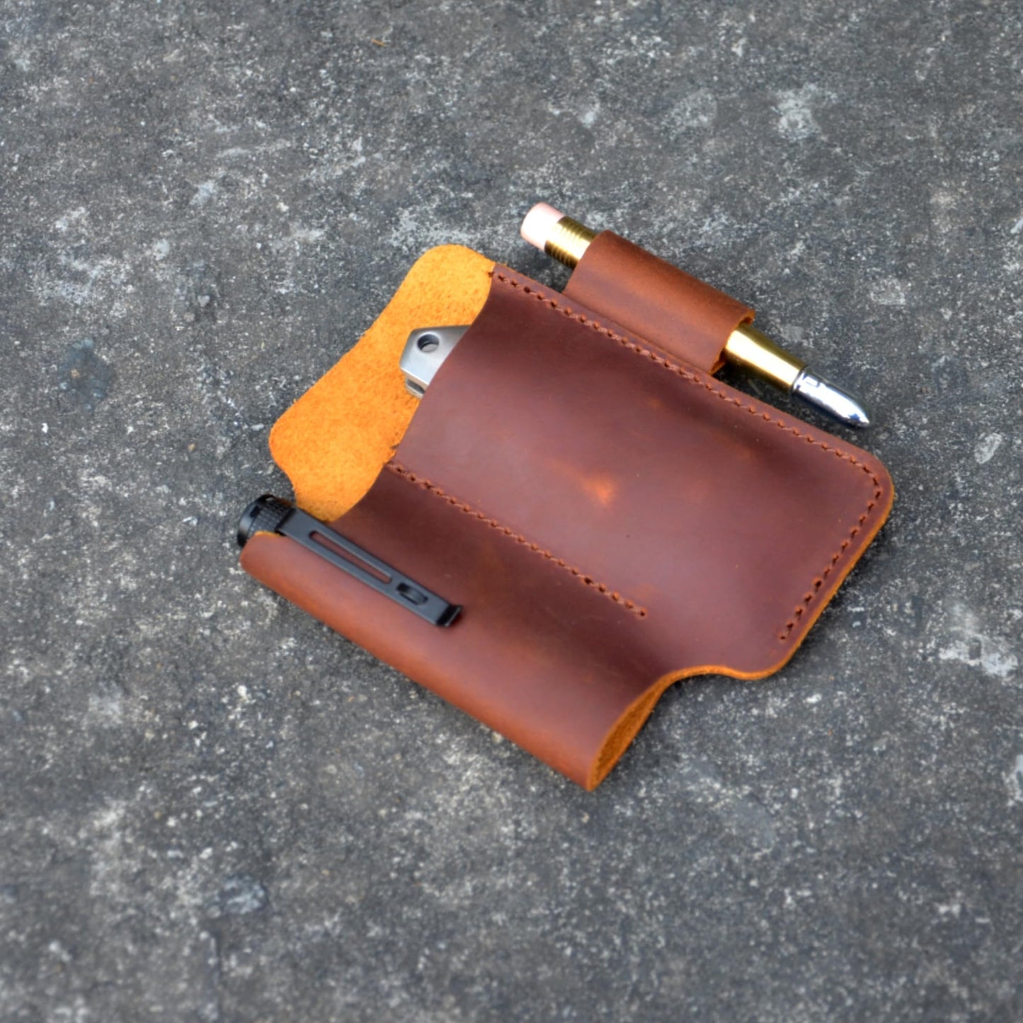 YIYUS Genuine Leather Multitool Belt Sheath Organizer, Leather EDC Pouch for Men, Mini Leather Pocket, Flashlight Holder, Pen Holder, Sheath Holster Brown