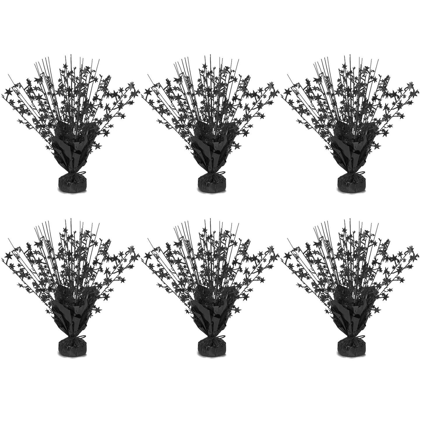 6 Pack Metallic Foil Spary Centerpieces for Tables, Black Centerpieces for Tables Decorations, Star Brust Table Centerpieces for Birthday Graduation Wedding Baby Shower Party