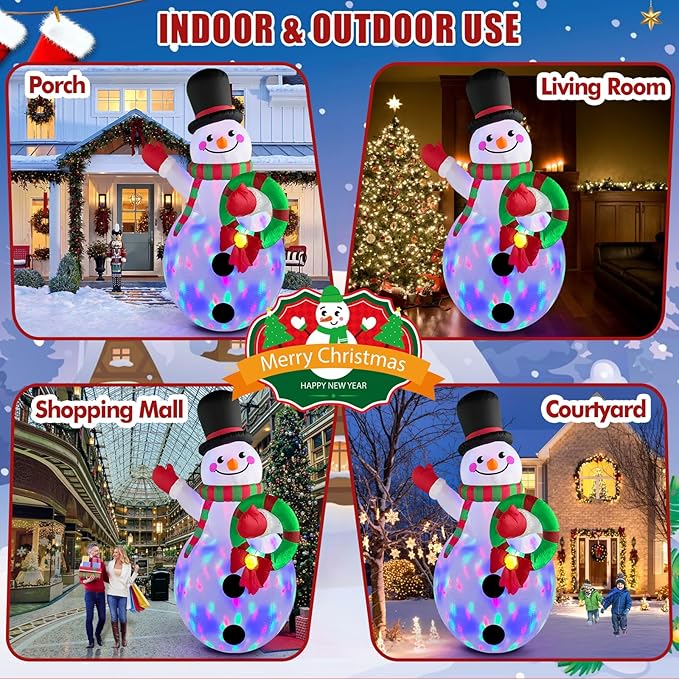 Danxilu 14FT Giant Christmas Inflatables Snowman Holding Garland Built-in Rotating LED Lights, Xmas Blow Up Inflatable Snowman Outdoor Decoration for Yard Lawn Garden Patio Holiday Party