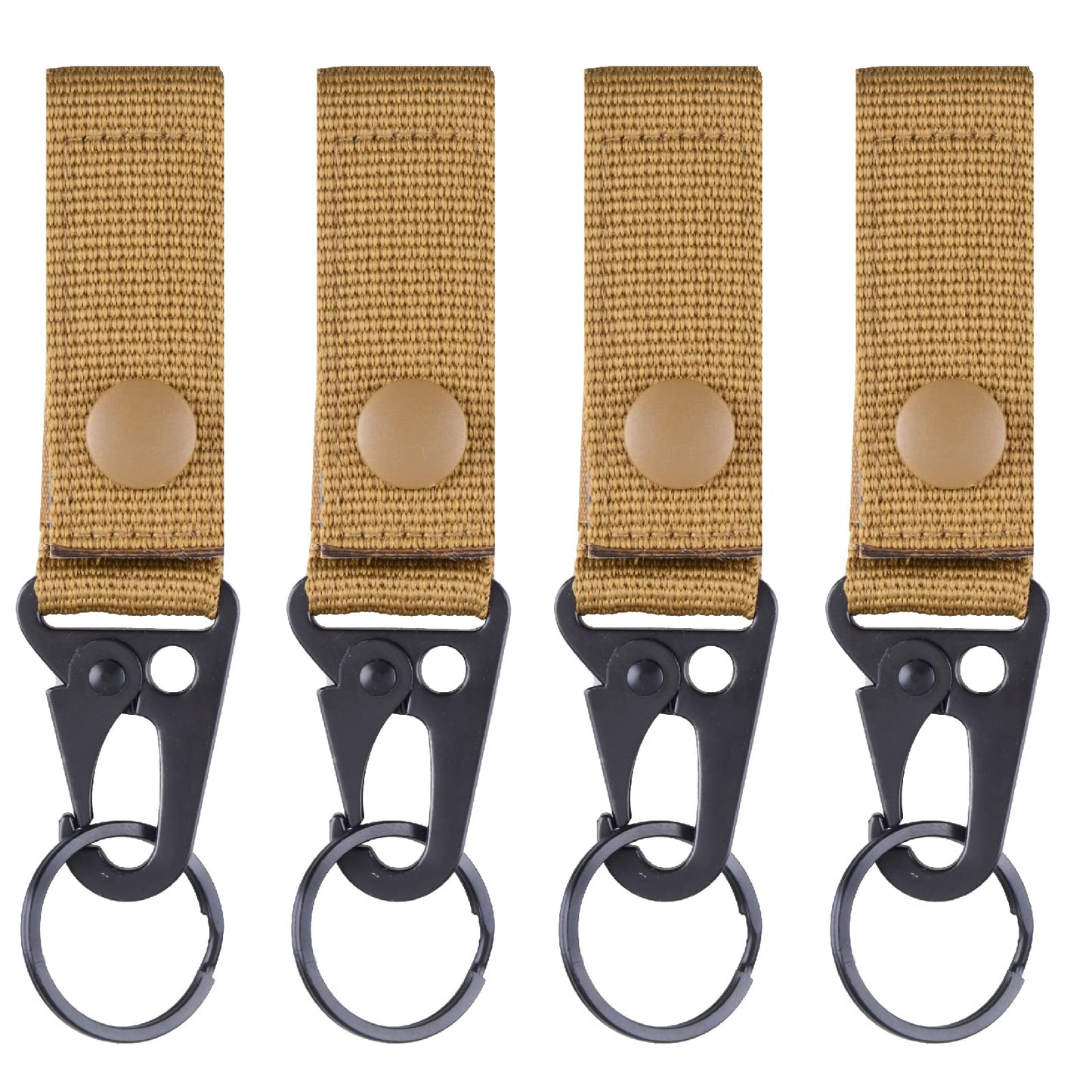 YAPJEB HK Style Sling Snap Hook Enlarged Mouth Clips Tactical Gear for Keyring Hang, Buckle and Paracord (#2 Khaki Molle Clips - 4 pcs)