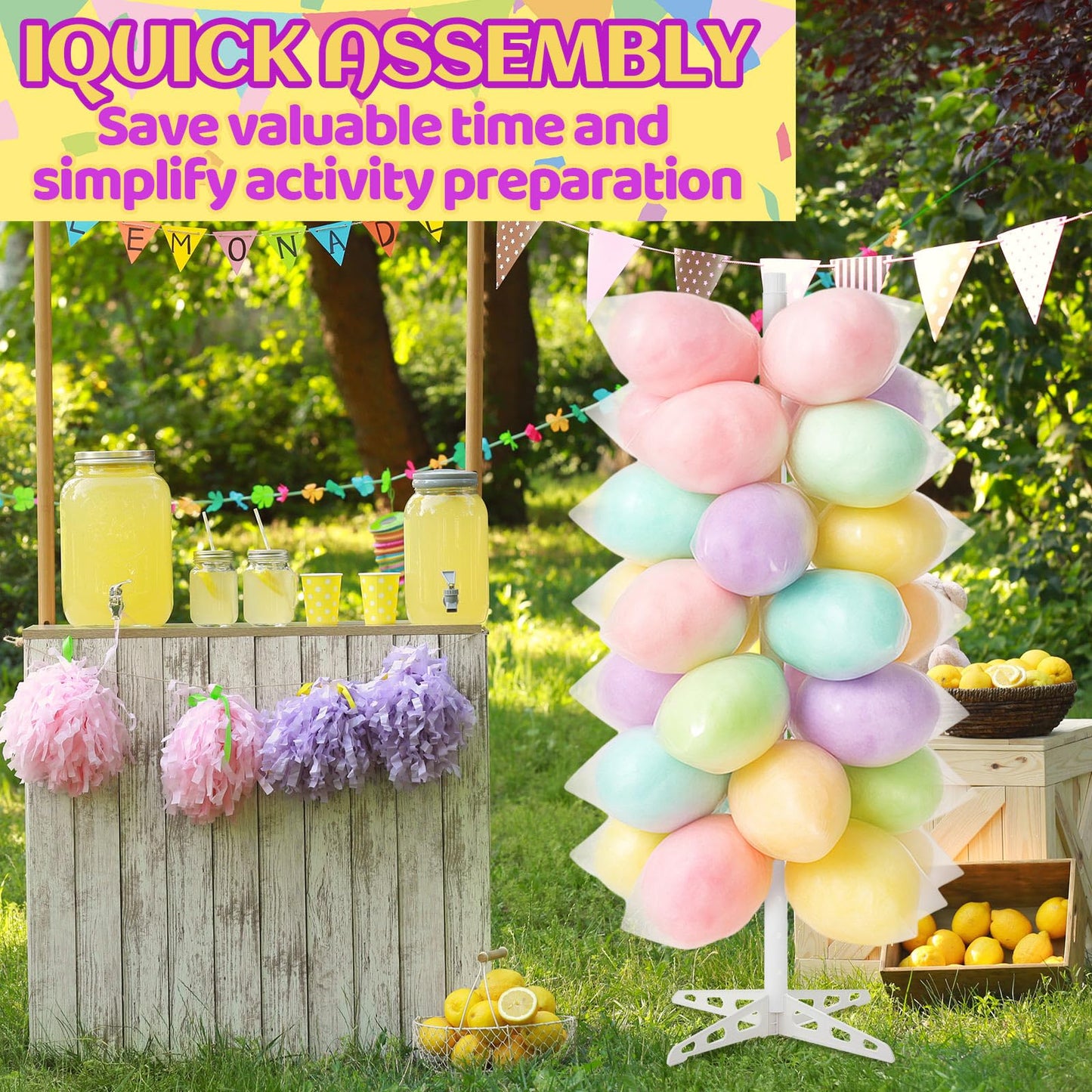 Novabright 1 Pack Plastic Cotton Candy Stand 5.25 ft Tall Cake Pop Stand with 48 Holes Adjustable Cotton Candy Floor Display for Christmas Wedding Birthday Baby Shower Party Anniversaries