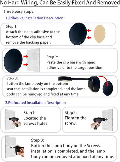 2200mAh Motion Sensor Picture Light, Spotlight Painting, LED Wall Sconce, Night Light Lamp, Rechargeable Battery Operated 3 Color & Dimmable Magnetic 360° Rotation with Remote (Black, 2 Pcs)