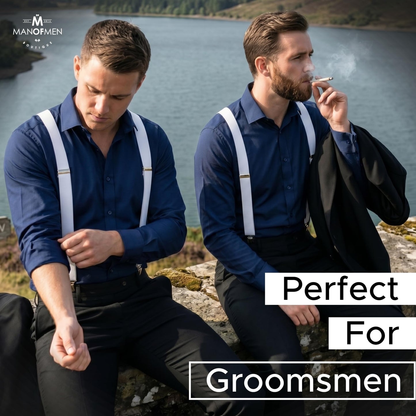 Suspenders for Men Heavy Duty – Adjustable 1” Y-Back Men's Suspenders for Dress Pants | Strong Metal Clips, Durable Elastic Straps, Leather Reinforcement – Comfortable, Formal, Pack of 12