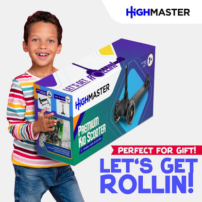 Highmaster 3-Wheel Toddler Scooter for Boys – Light-Up Wheels, Safe Ride for Ages 2+ – Holds Up to 165 lbs (Purple)