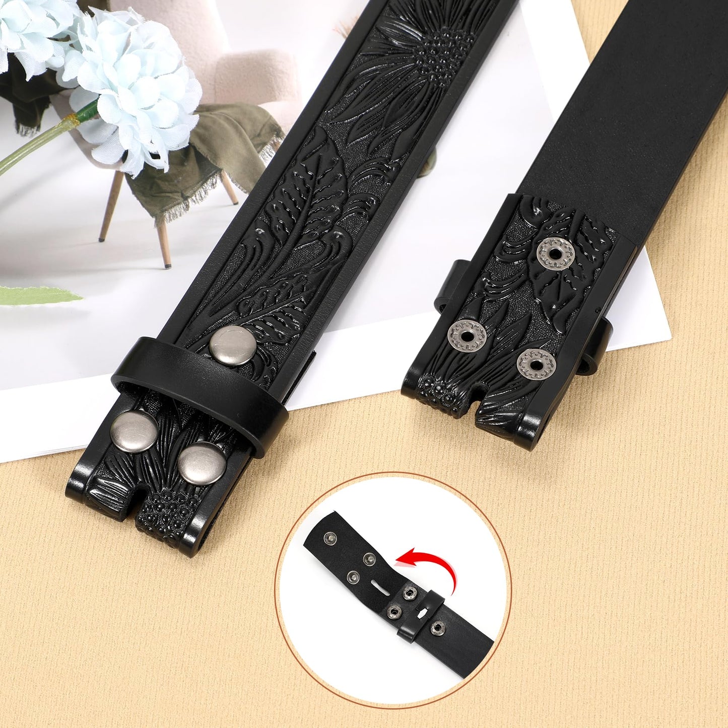 TRIWORKS Western Belt for Men without Buckle Cowboy Leather Belt Country Belt 1.5”Embossed Leather Belt Strap