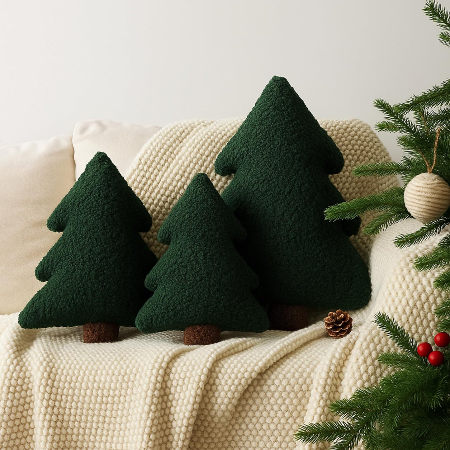 Oudain Christmas Throw Pillows Christmas Tree Pillows Set of 3, 11.81 Inch 9.84 Inch, Tree Shaped Cute Stuffed Pillow Xmas Plush Cushion Decorations for Home Sofa Couch Bedroom Living Room