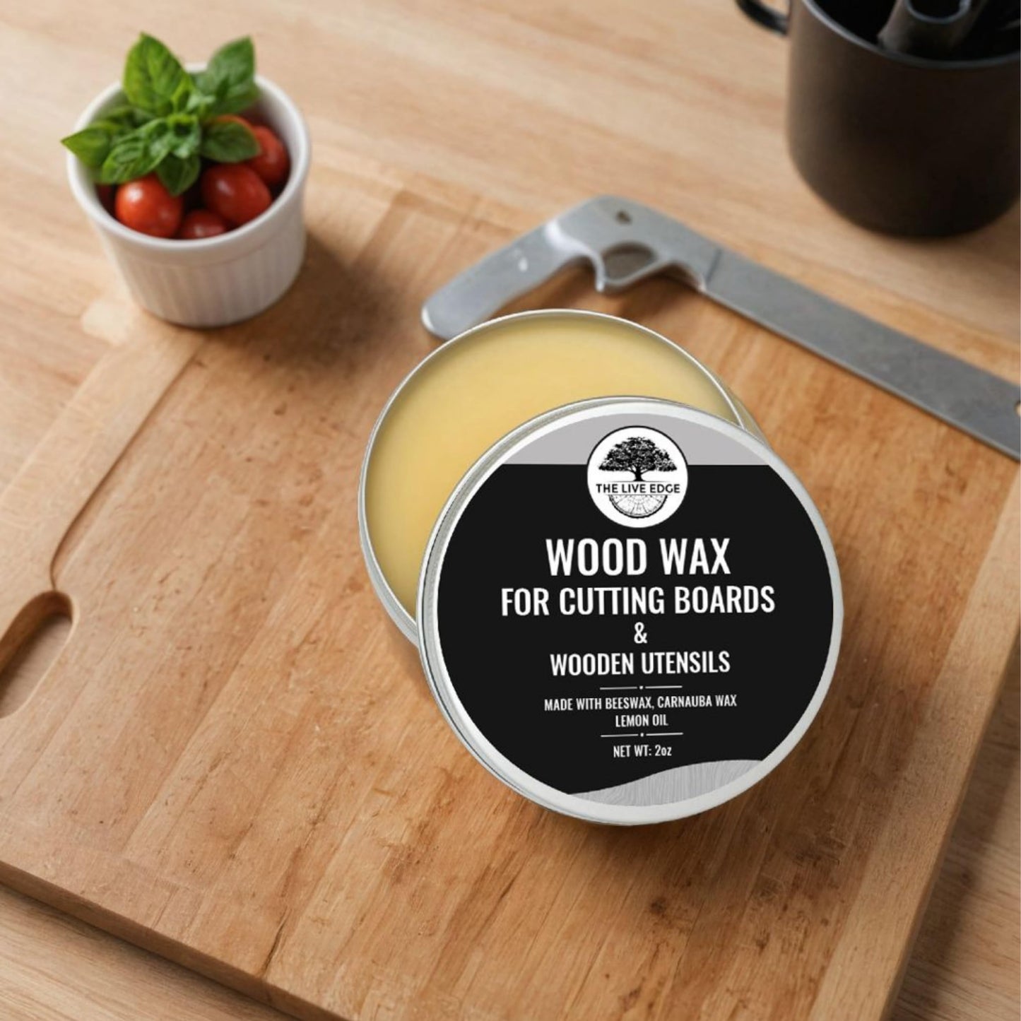2oz Food Grade Beeswax Wood Polish For Wood Cutting Board Wax & Wooden Cooking Utensils | Carnauba Wax For Butcher Block, Cutting Board Conditioner and Furniture Polish and Cleaner