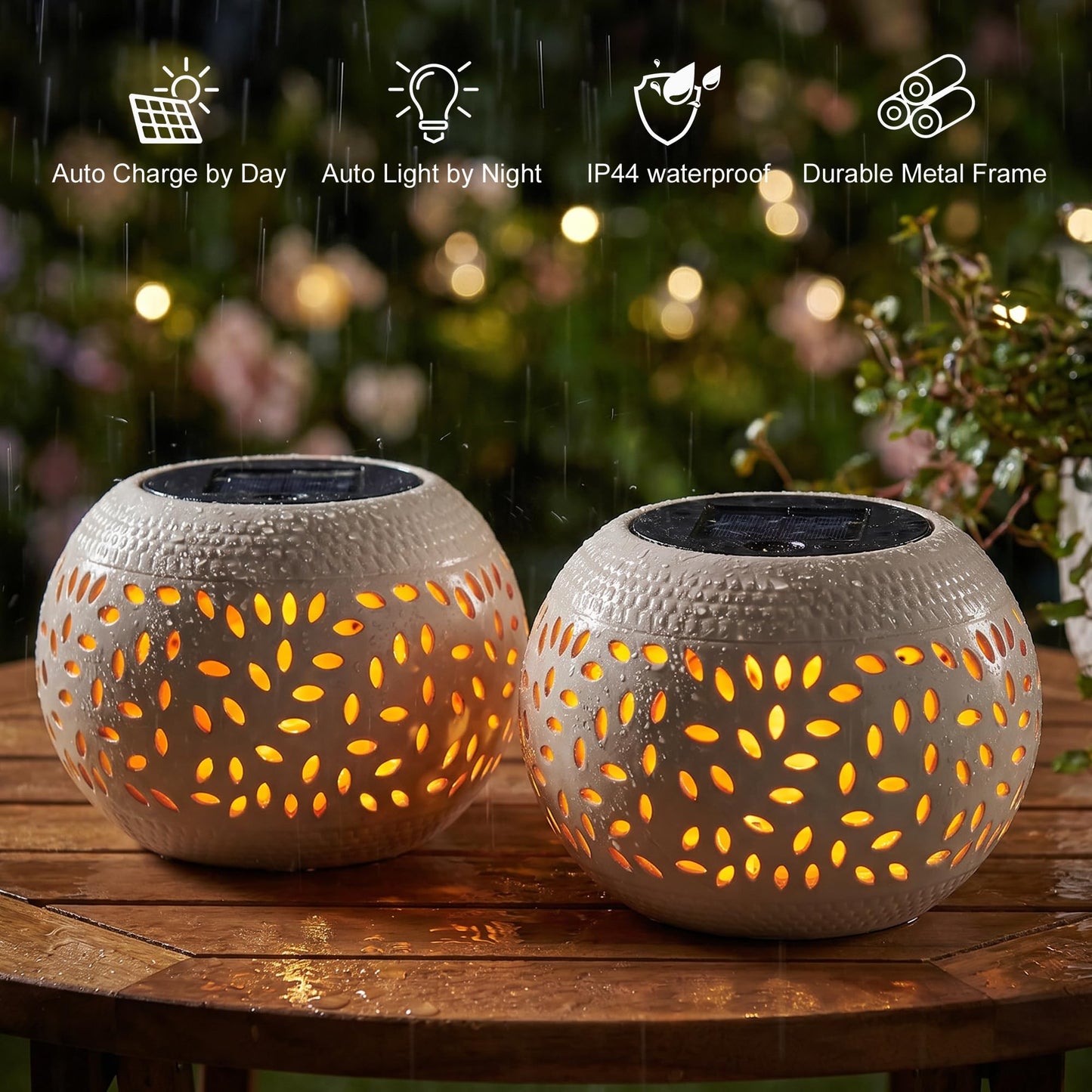 Solar Table Lantern Outdoor Waterproof- Dancing Flickering Flame Solar Powered LED Light,White Metal Desktop Decorative Lamp for Gifts for Women Mom,Desk Patio Garden Yard