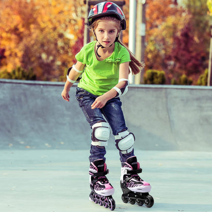 ECOO Adjustable Inline Skates Boys and Girls with Light up Wheels，Roller Skates for Kids Ages 4-12, Teen Skates for Beginner Outdoor and Indoor (Pink, Large-Youth（3-6 US）)
