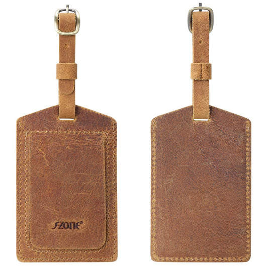 S-ZONE Leather Luggage Tags Baggage Tags ID Labels Fit for Suitcases Backpacks 2 Pieces Set