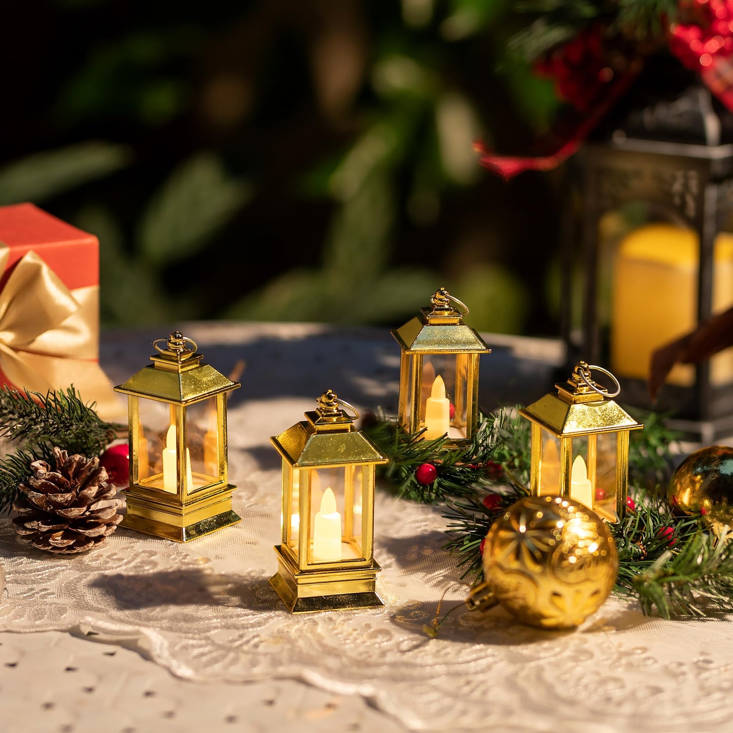 Staymoment Gold Lanterns Decorative Indoor: 24 Pcs Mini Lanterns for Wedding Table Centerpieces Small Battery Powered LED Lights Bulk for Party Christmas Decor