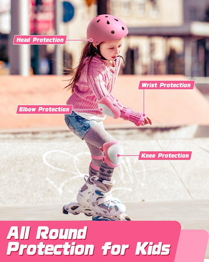 Kids Bike Helmet Set, Adjustable Helmet for Ages 3-10 Year Boys Girls, Pad Set with Knee and Elbow Pads for Bike, Roller, Skating, Scooter, Longboard and More Sports