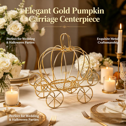 YANGYIXIN 4-Pack Metal Candy Server Gold Pumpkin Carriage Centerpiece Box for Princess Birthday, Princess Party & Themed Party Decorations
