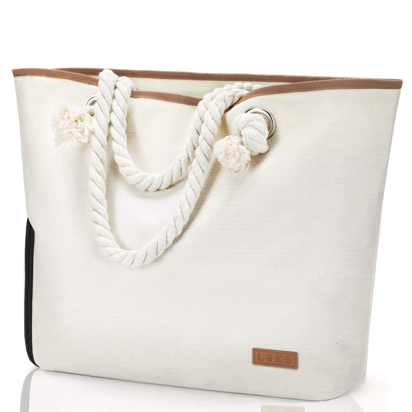 Lekesky Beach Bags for Women, Large Waterproof Beach Tote Bag with Zipper Beach Bags Waterproof Sandproof Swim Pool Bag Large Tote, Beige