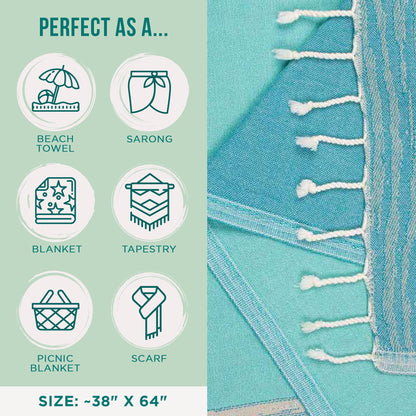 Sand Cloud Turkish Beach Towel - Sand Resistant - 100% Organic Turkish Cotton Yarn - Quick Dry Towel for Beach, Picnic Blanket or Throw - As Seen on Shark Tank - Waves