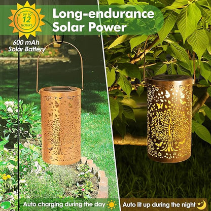Fabuday Tree of Life Outdoor Solar Lantern Waterproof - Hanging Solar Power Lights Led for Outside, Garden Decor for Patio, Porch, Balcony, Yard and Deck, Gardening Decorations Gifts for Women Mom