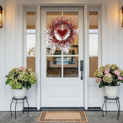 22IN Spring Summer Wreath Pink Berry Wreath with Handmade Heart for Front Door Wall Decor Indoor Outdoor Wedding Gifts