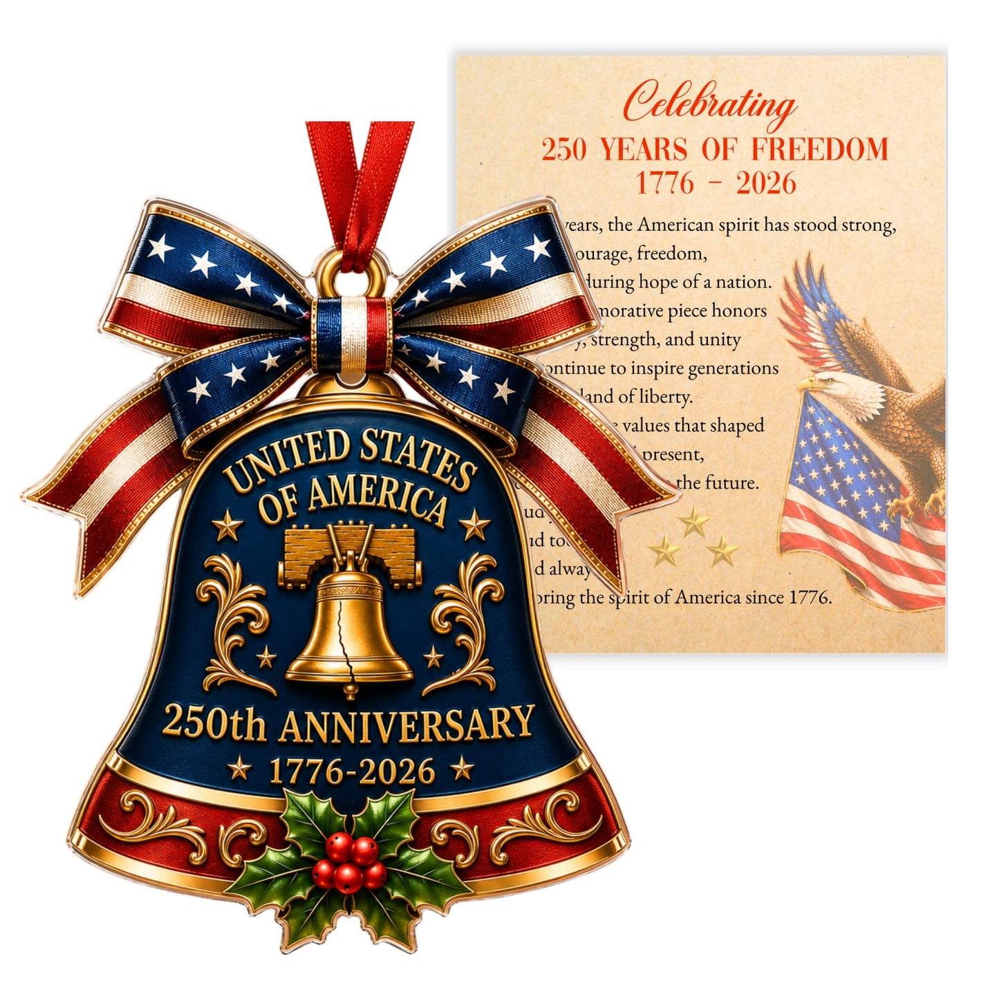 250 Anniversary Ornament 1776-2026, 2D Acrylic 250th Merchandise, USA America Anniversary Christmas Ornament, Fourth of July Decorations, Patriotic Decor, American Birthday Gifts