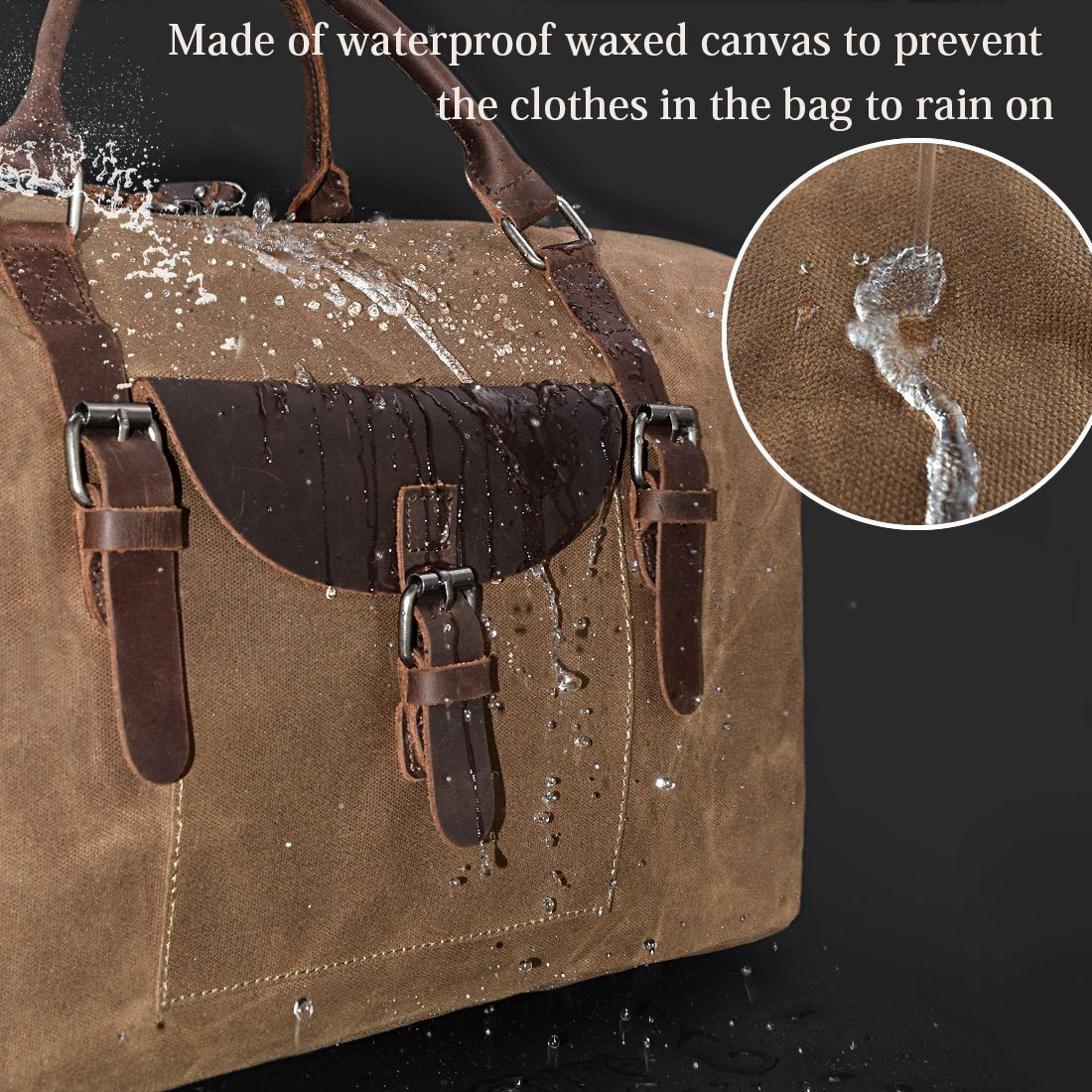 NEWHEY 55L Travel Duffel Bag, Waterproof Waxed Canvas & Leather Weekender Bag for Men, Large Carry-on Overnight Bag for 4-5 Day Business Trips & Weekend Getaways, Brown