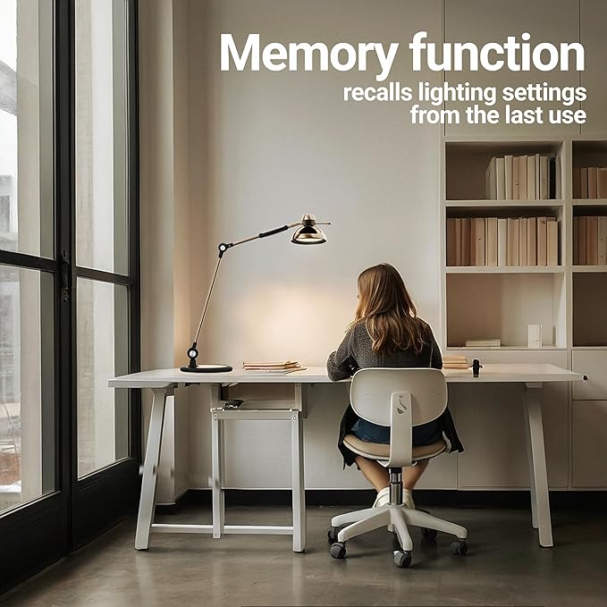 OTUS Brass Desk Lamp for Home Office | Gesture On/Off & Touch Control | Warm Dimmable Eye-Care LED Light 1500 Lux | Adjustable Swing Arm Metal Lamp for Work, Study & Decor
