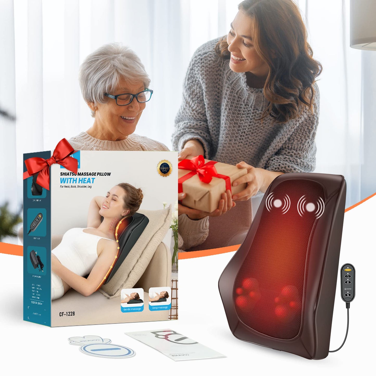 COMFIER Back Massager with Heat, Shiatsu Neck and Back Massager with Heat for Back Pain, Soothing Heating & 3D Kneading Massage Pillow Gift for Men Women